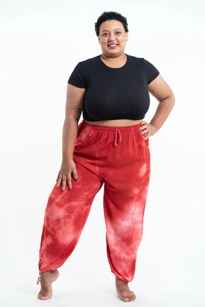 HaremPants.com Plus Size Tie Dye Drawstring Women's Yoga Massage Pants In Red 3 HaremPants.com Plus Size Tie Dye Drawstring Women's Yoga Massage Pants In Red