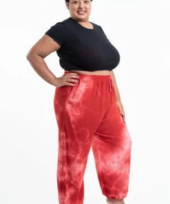 HaremPants.com Plus Size Tie Dye Drawstring Women's Yoga Massage Pants In Red 8 HaremPants.com Plus Size Tie Dye Drawstring Women's Yoga Massage Pants In Red