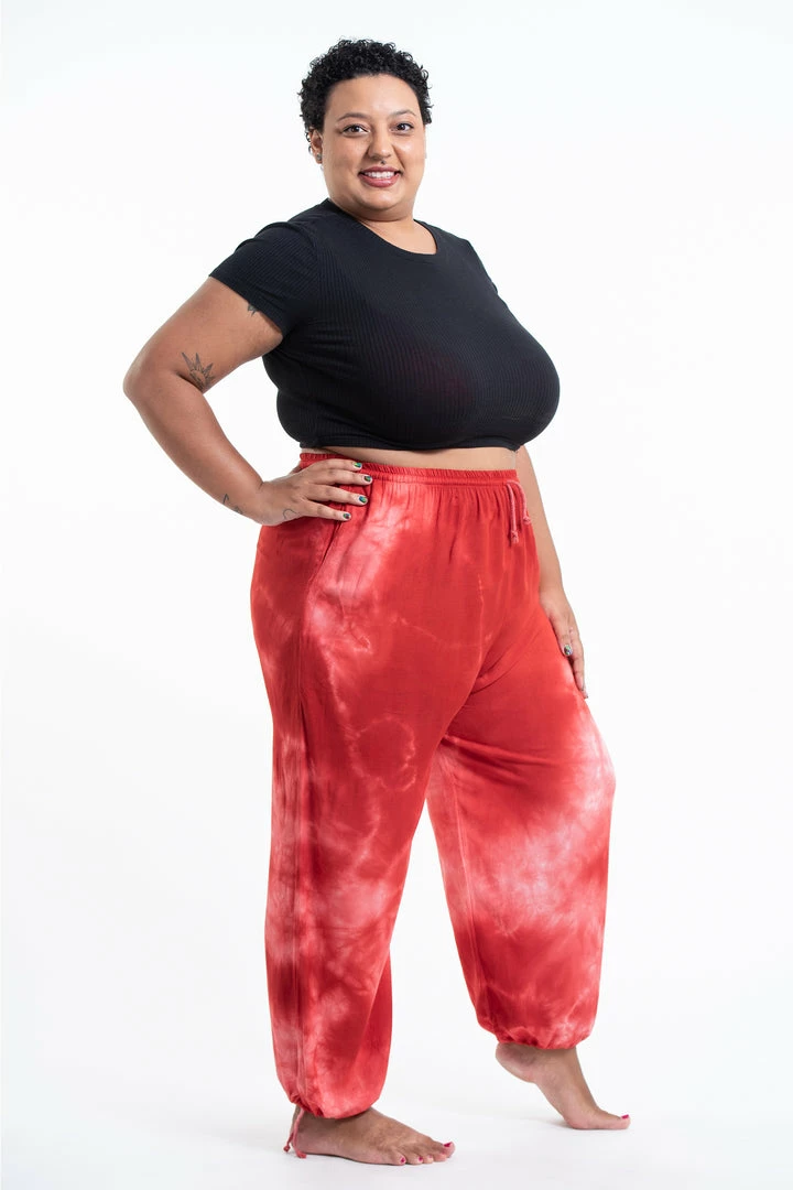 HaremPants.com Plus Size Tie Dye Drawstring Women's Yoga Massage Pants In Red 5 HaremPants.com Plus Size Tie Dye Drawstring Women's Yoga Massage Pants In Red