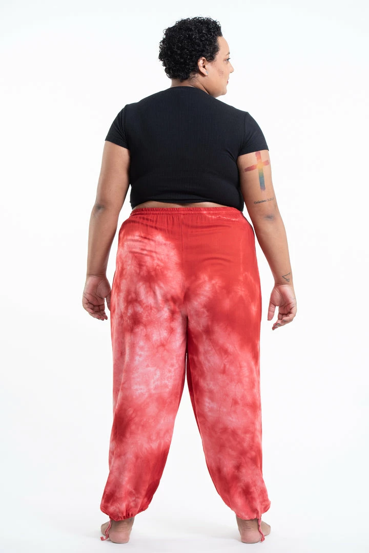 HaremPants.com Plus Size Tie Dye Drawstring Women's Yoga Massage Pants In Red 6 HaremPants.com Plus Size Tie Dye Drawstring Women's Yoga Massage Pants In Red