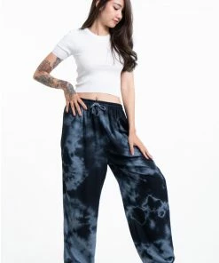 HaremPants.com Tie Dye Drawstring Women's Yoga Massage Pants In Black