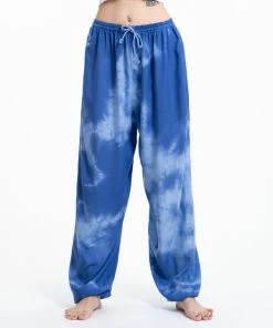 HaremPants.com Tie Dye Drawstring Women's Yoga Massage Pants In Blue