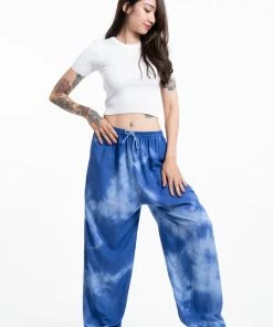 HaremPants.com Tie Dye Drawstring Women's Yoga Massage Pants In Blue
