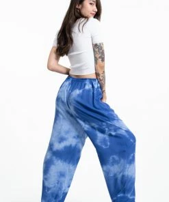 HaremPants.com Tie Dye Drawstring Women's Yoga Massage Pants In Blue