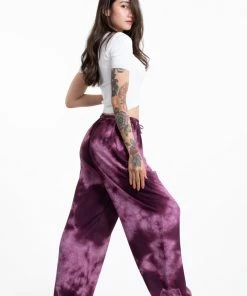 HaremPants.com Tie Dye Drawstring Women's Yoga Massage Pants In Dark Purple