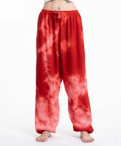 HaremPants.com Tie Dye Drawstring Women's Yoga Massage Pants In Red