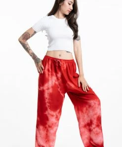 HaremPants.com Tie Dye Drawstring Women's Yoga Massage Pants In Red