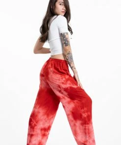 HaremPants.com Tie Dye Drawstring Women's Yoga Massage Pants In Red