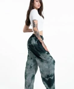 HaremPants.com Tie Dye Drawstring Women's Yoga Massage Pants In Dark Teal