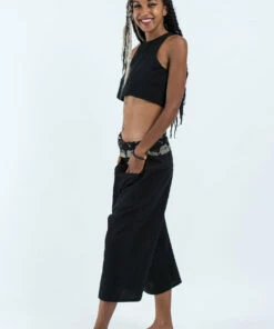 HaremPants.com Women's Cropped Fisherman Pants With Pattern Waist Band In Black