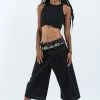 HaremPants.com Women's Cropped Fisherman Pants With Pattern Waist Band In Black