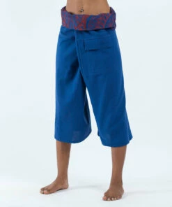HaremPants.com Women's Cropped Fisherman Pants With Pattern Waist Band In Blue
