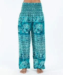 HaremPants.com Marble Elephant Women's Elephant Pants In Turquoise