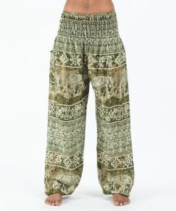 HaremPants.com Marble Elephant Women's Elephant Pants In Olive