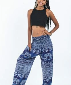 HaremPants.com Marble Elephant Women's Elephant Pants In Blue
