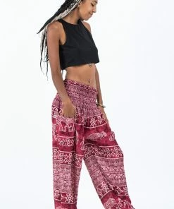 HaremPants.com Marble Elephant Women's Elephant Pants In Red
