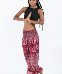 HaremPants.com Marble Elephant Women's Elephant Pants In Red