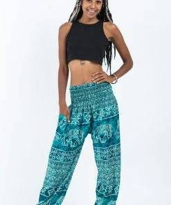 HaremPants.com Marble Elephant Women's Elephant Pants In Turquoise