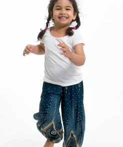HaremPants.com High Cut Diamond Peacock Kids Harem Pants In Turquoise