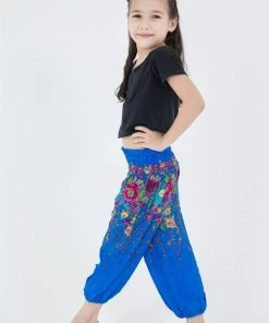 HaremPants.com Floral Kids Harem Pants In Ocean Blue High Cut