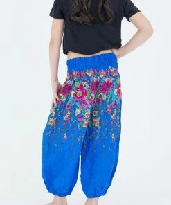 HaremPants.com Floral Kids Harem Pants In Ocean Blue High Cut