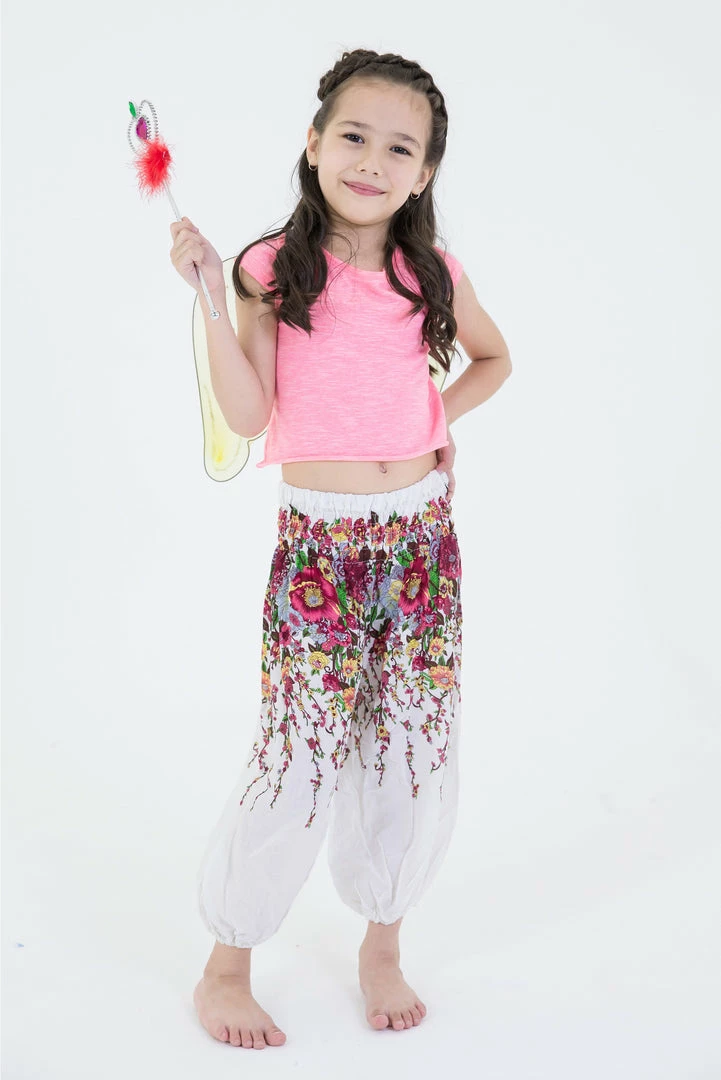 HaremPants.com Floral Kids Harem Pants In White 3 HaremPants.com Floral Kids Harem Pants In White