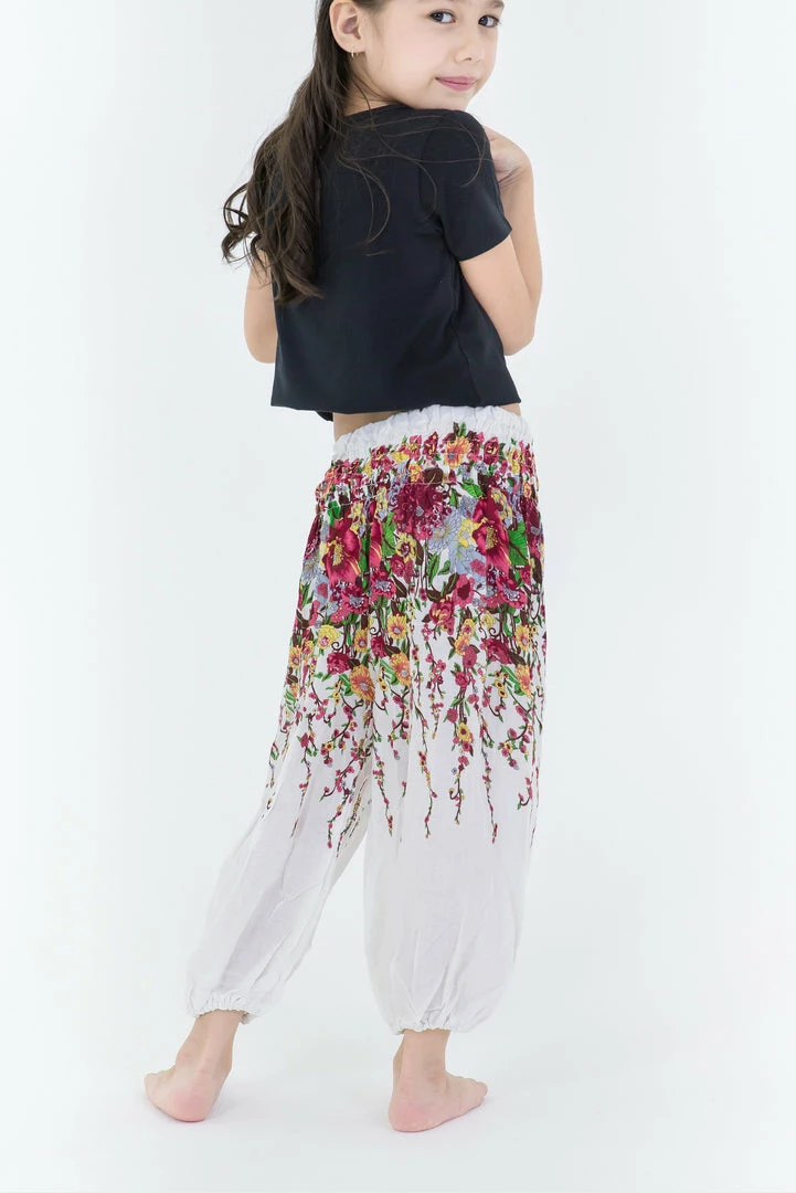 HaremPants.com Floral Kids Harem Pants In White 6 HaremPants.com Floral Kids Harem Pants In White