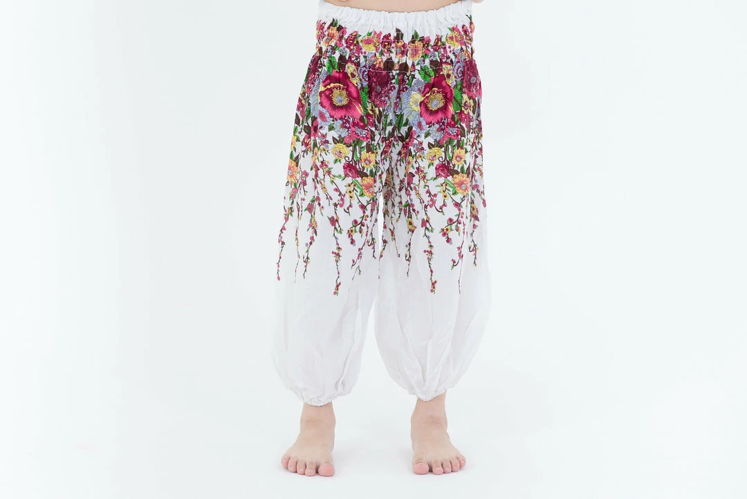 HaremPants.com Floral Kids Harem Pants In White 4 HaremPants.com Floral Kids Harem Pants In White