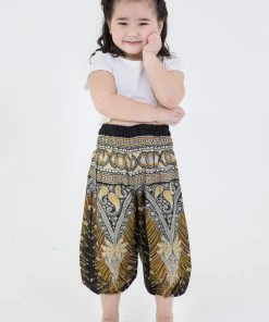 HaremPants.com Peacock Feathers Kids Harem Pants In Black High Cut