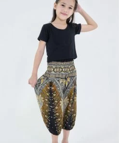 HaremPants.com Peacock Feathers Kids Harem Pants In Black High Cut