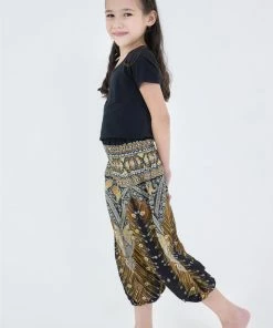 HaremPants.com Peacock Feathers Kids Harem Pants In Black High Cut