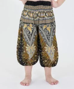 HaremPants.com Peacock Feathers Kids Harem Pants In Black High Cut