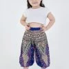 HaremPants.com High Cut Peacock Feathers Kids Harem Pants In Blue