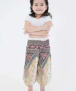HaremPants.com Peacock Feathers Kids Harem Pants In White High Cut