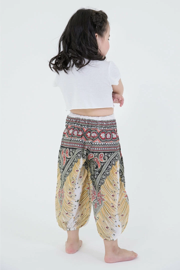 HaremPants.com Peacock Feathers Kids Harem Pants In White High Cut 6 HaremPants.com Peacock Feathers Kids Harem Pants In White High Cut