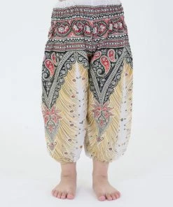 HaremPants.com Peacock Feathers Kids Harem Pants In White High Cut