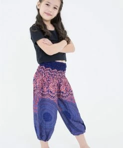 HaremPants.com Geometric Mandalas Kids Harem Pants In Blue