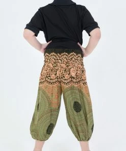 HaremPants.com Geometric Mandalas Kids Harem Pants In Olive High Cut