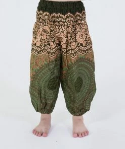 HaremPants.com Geometric Mandalas Kids Harem Pants In Olive High Cut