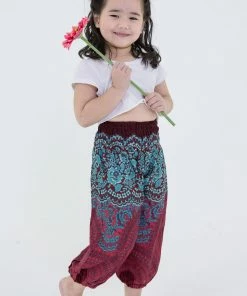 HaremPants.com Geometric Mandalas Kids Harem Pants In Red High Cut