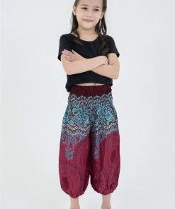 HaremPants.com Geometric Mandalas Kids Harem Pants In Red High Cut
