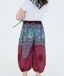 HaremPants.com Geometric Mandalas Kids Harem Pants In Red High Cut