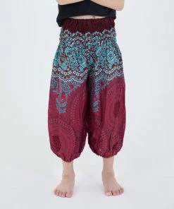 HaremPants.com Geometric Mandalas Kids Harem Pants In Red High Cut