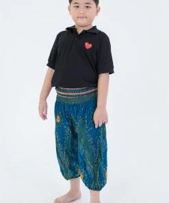HaremPants.com High Cut Peacock Eye Kids Harem Pants In Turquoise