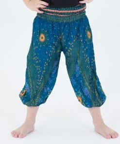 HaremPants.com High Cut Peacock Eye Kids Harem Pants In Turquoise