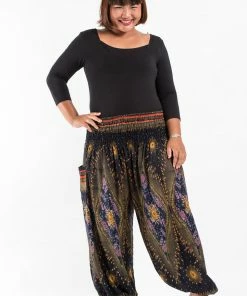 HaremPants.com Plus Size Peacock Eye Women's Harem Pants In Black