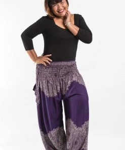 HaremPants.com Plus Size Floral Mandalas Women's Harem Pants In Purple