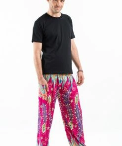 HaremPants.com Peacock Paisley Men's Harem Pants In Pink