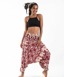 HaremPants.com Imperial Elephant Jumpsuit Elephant Pants In Red