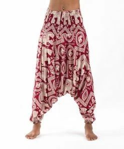 HaremPants.com Imperial Elephant Jumpsuit Elephant Pants In Red